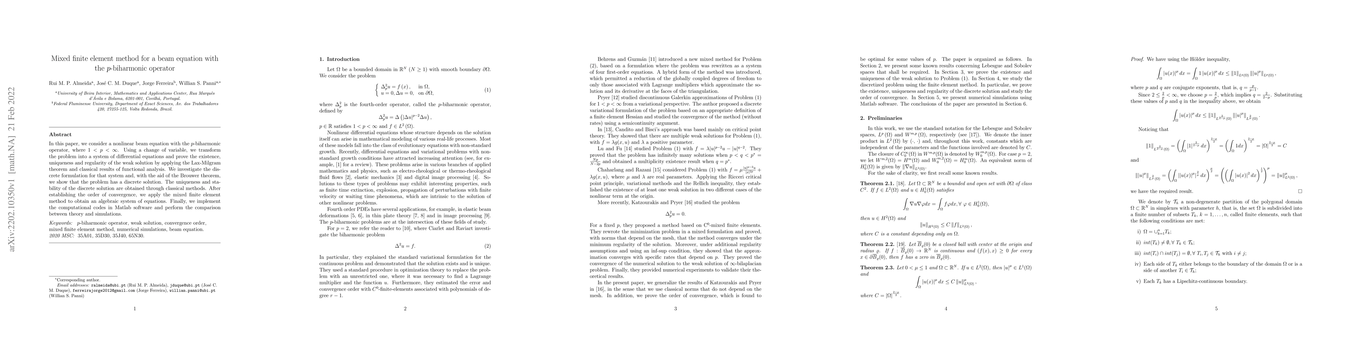 Thumbnail for Mixed finite element method for a beam equation with the p-biharmonic
  operator
