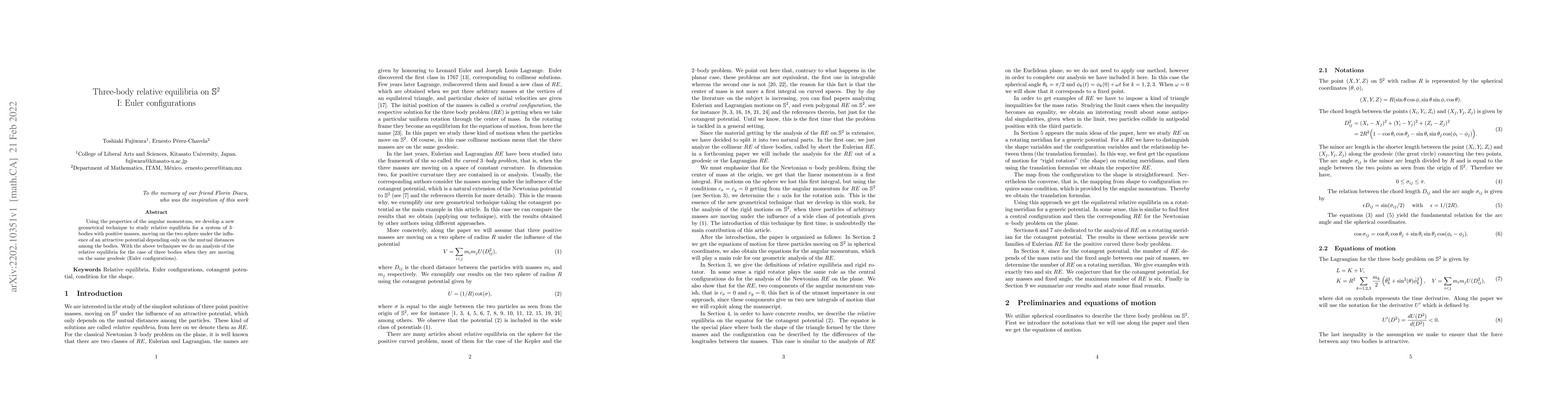 Thumbnail for Three-body relative equilibria on $\mathbb{S}^2$ I: Euler configurations