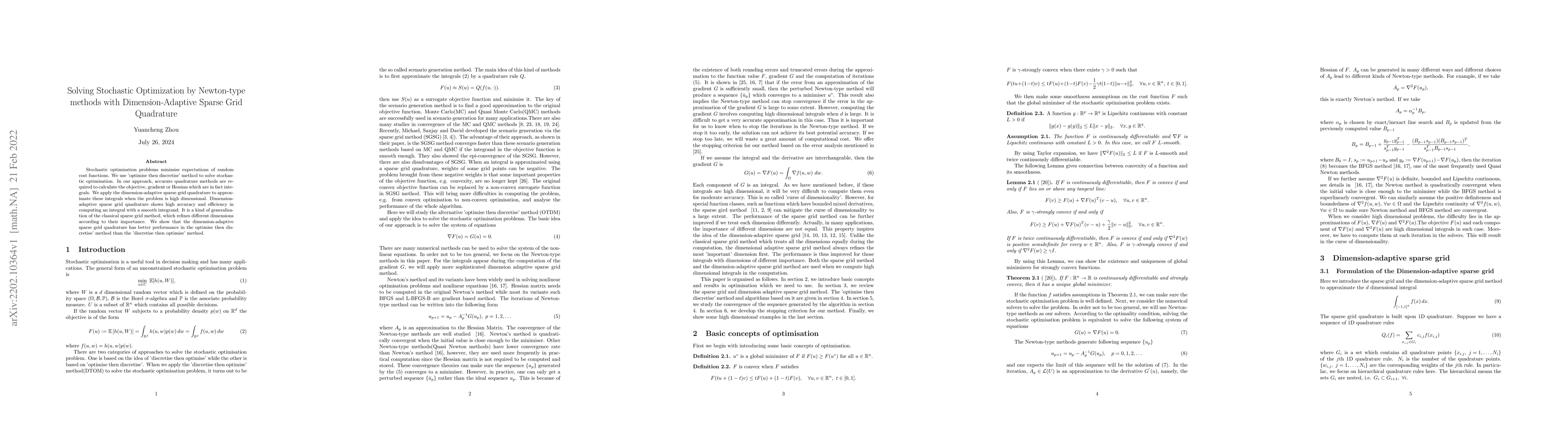 Thumbnail for Solving Stochastic Optimization by Newton-type methods with
  Dimension-Adaptive Sparse Grid Quadrature