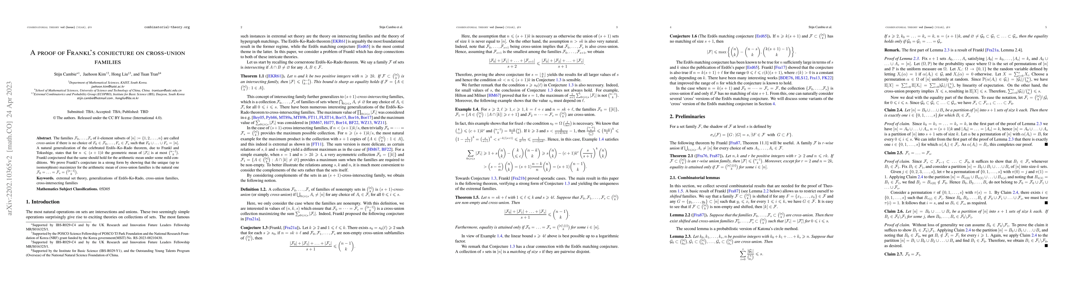 Thumbnail for A proof of Frankl's conjecture on cross-union families