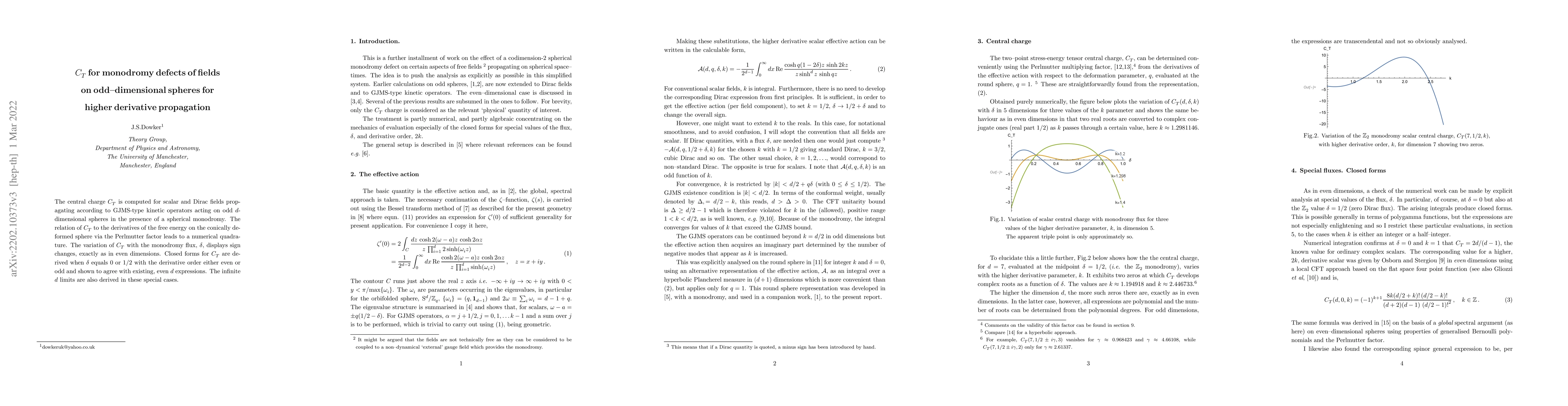 Thumbnail for $C_T$ for monodromy defects of fields on odd dimensional spheres for
  higher derivative propagation