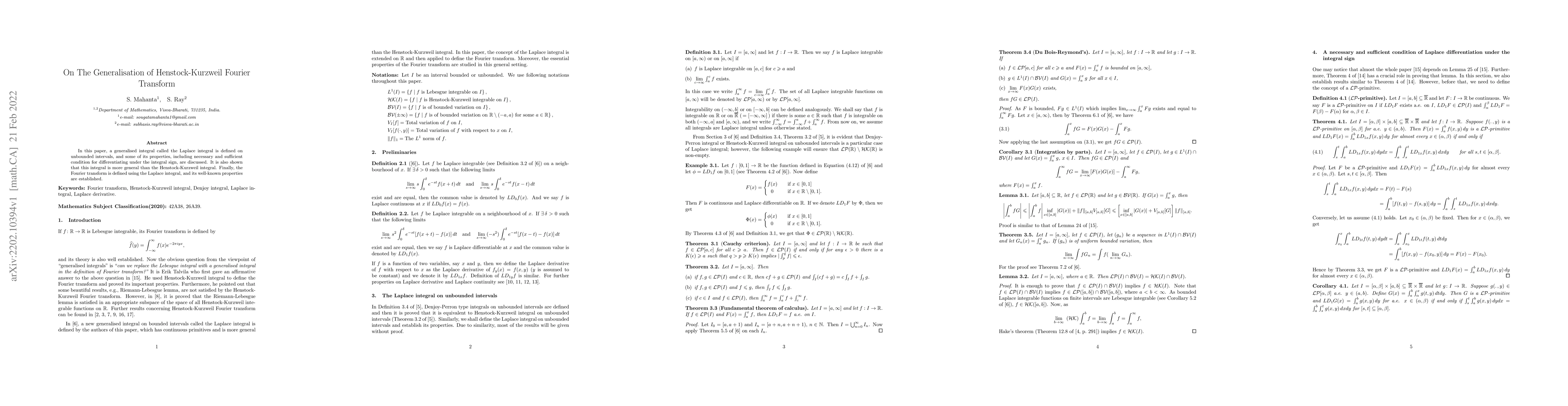 Thumbnail for On The Generalisation of Henstock-Kurzweil Fourier Transform