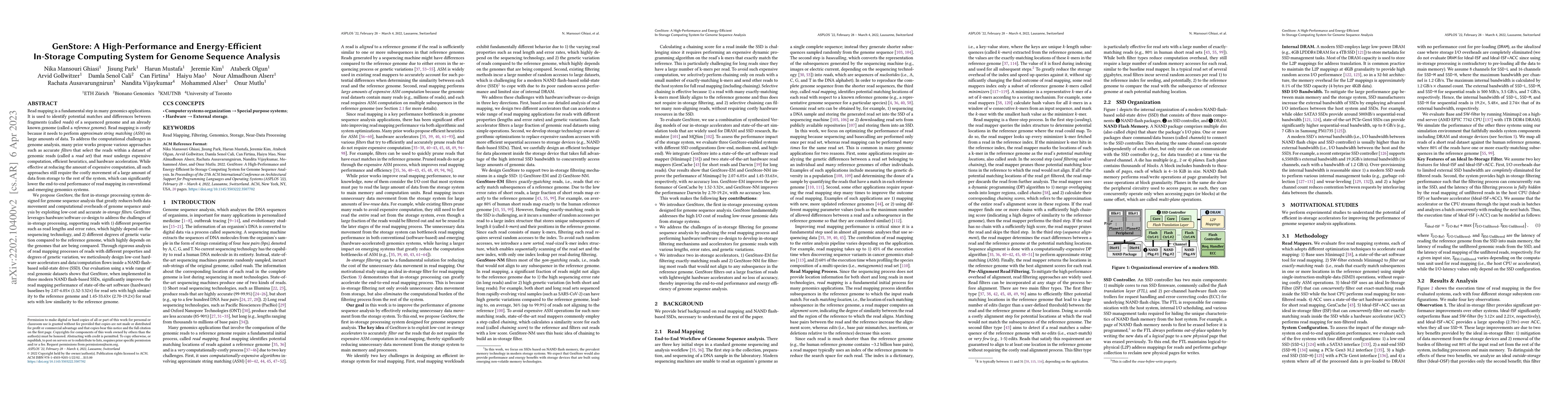 Thumbnail for GenStore: A High-Performance and Energy-Efficient In-Storage Computing
  System for Genome Sequence Analysis