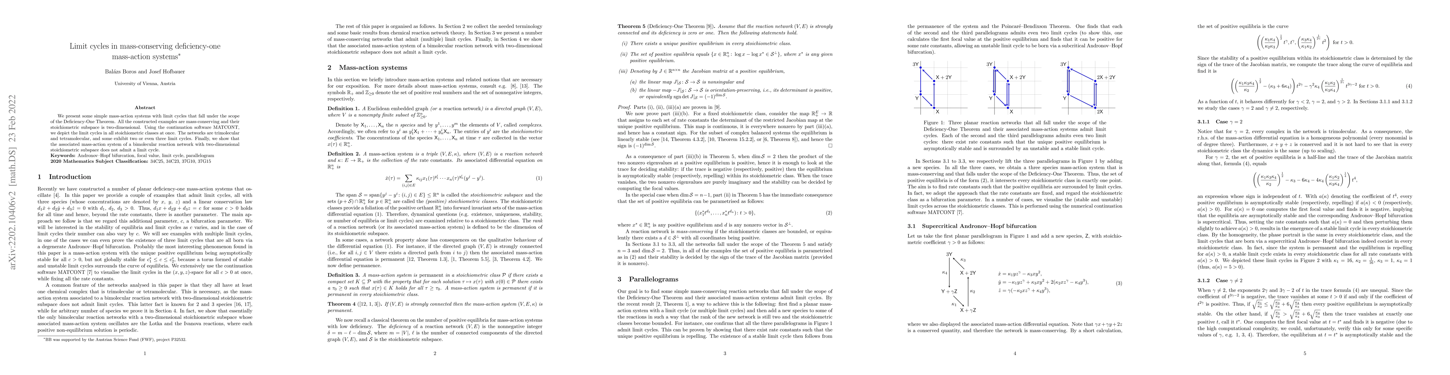 Thumbnail for Limit cycles in mass-conserving deficiency-one mass-action systems