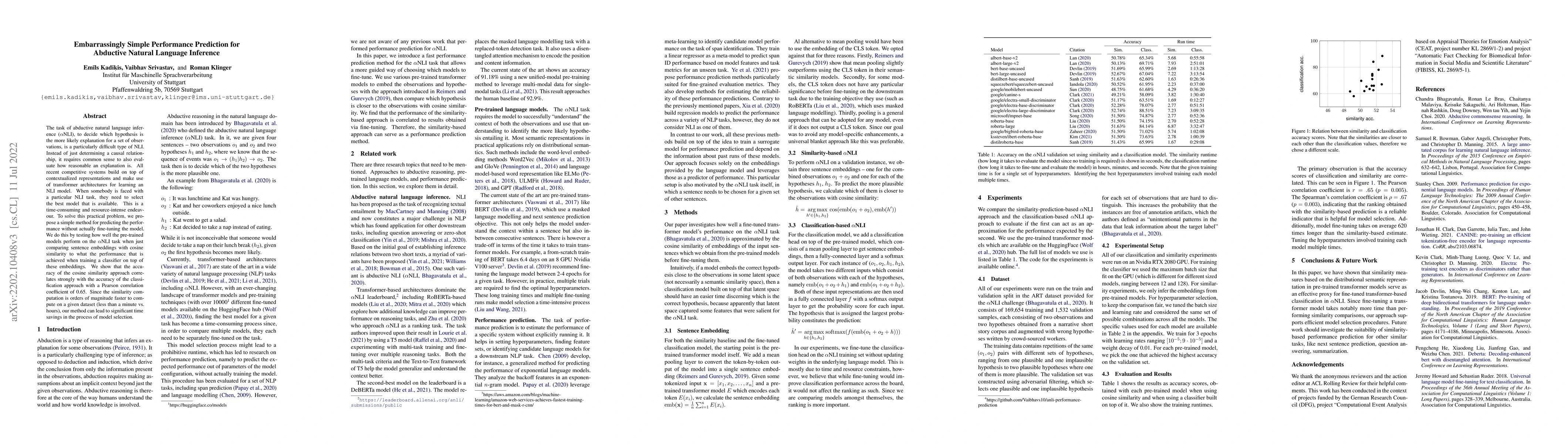 Thumbnail for Embarrassingly Simple Performance Prediction for Abductive Natural
  Language Inference