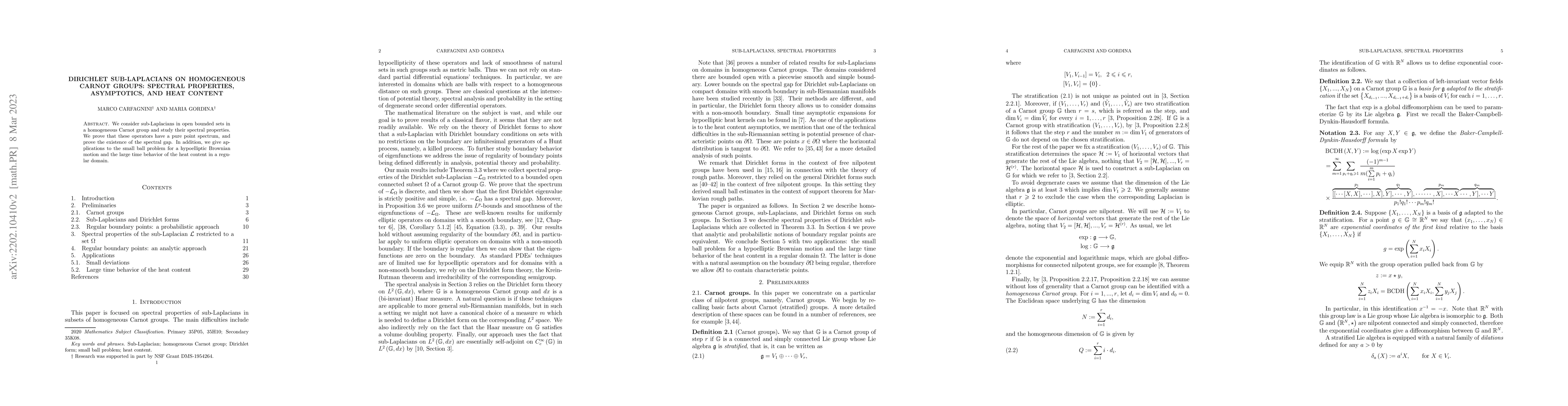 Thumbnail for Dirichlet sub-Laplacians on homogeneous Carnot groups: spectral
  properties, asymptotics, and heat content