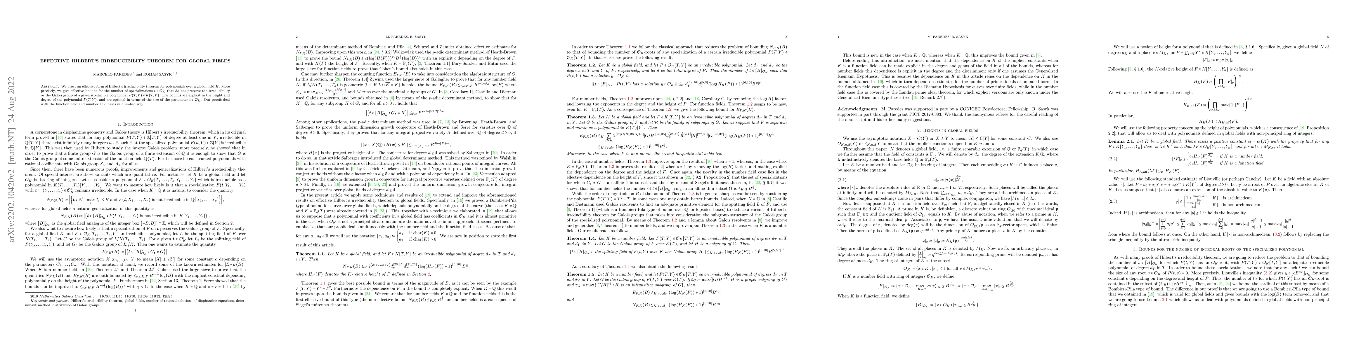 Thumbnail for Effective Hilbert's Irreducibility Theorem for global fields