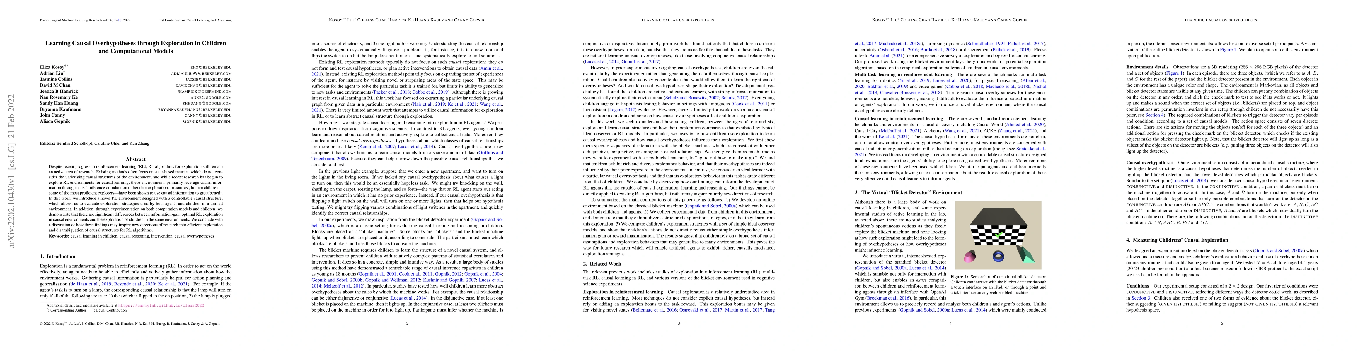 Thumbnail for Learning Causal Overhypotheses through Exploration in Children and
  Computational Models