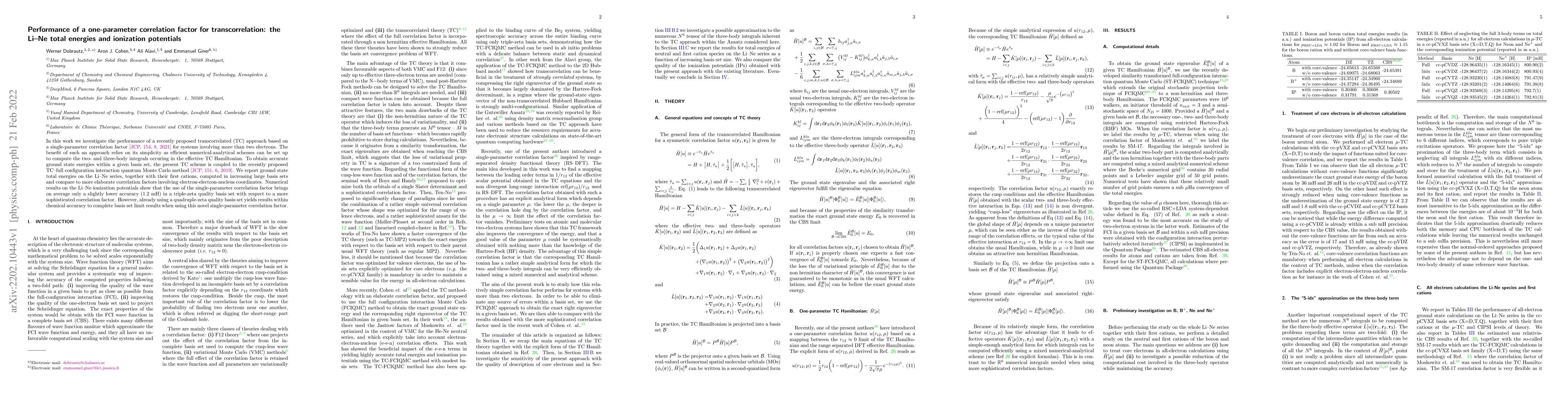 Thumbnail for Performance of a one-parameter correlation factor for transcorrelation:
  the Li-Ne total energies and ionization potentials