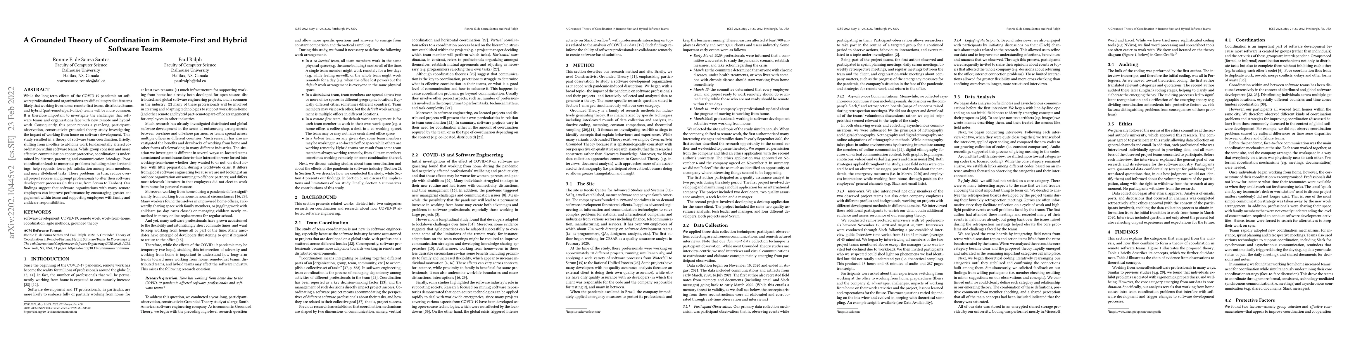 Thumbnail for A Grounded Theory of Coordination in Remote-First and Hybrid Software
  Teams