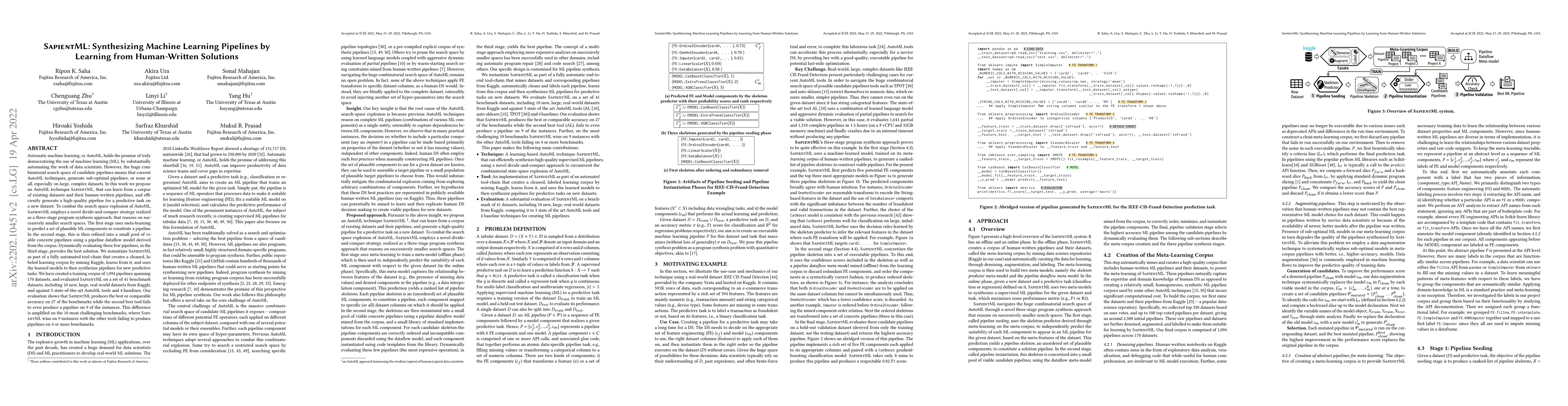Thumbnail for SapientML: Synthesizing Machine Learning Pipelines by Learning from
  Human-Written Solutions