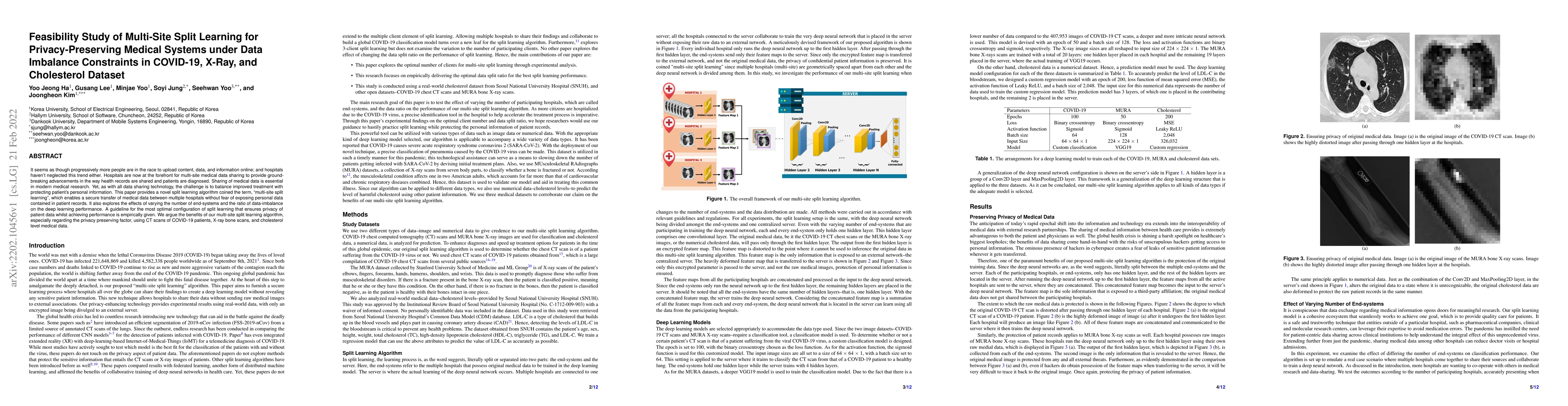 Thumbnail for Feasibility Study of Multi-Site Split Learning for Privacy-Preserving
  Medical Systems under Data Imbalance Constraints in COVID-19, X-Ray, and
  Cholesterol Dataset