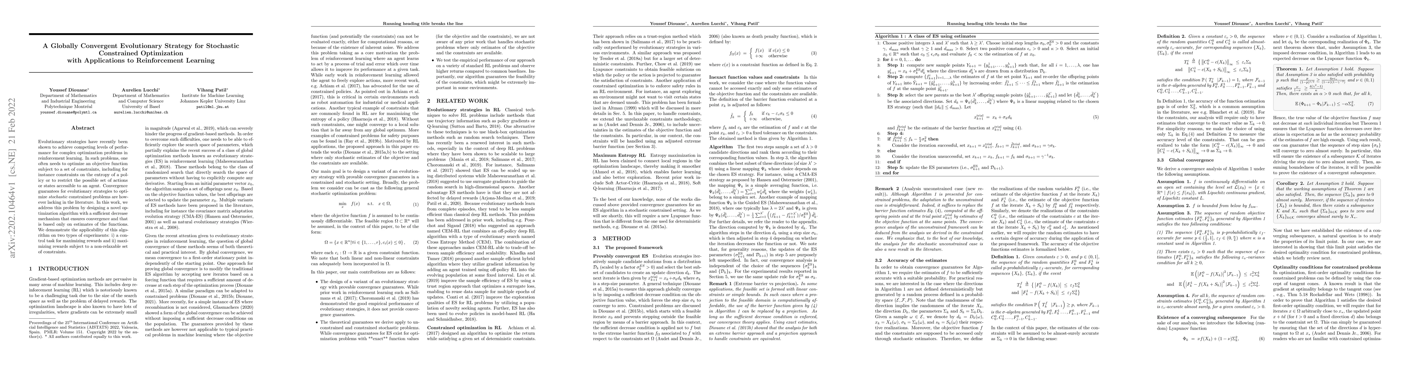 Thumbnail for A Globally Convergent Evolutionary Strategy for Stochastic Constrained
  Optimization with Applications to Reinforcement Learning
