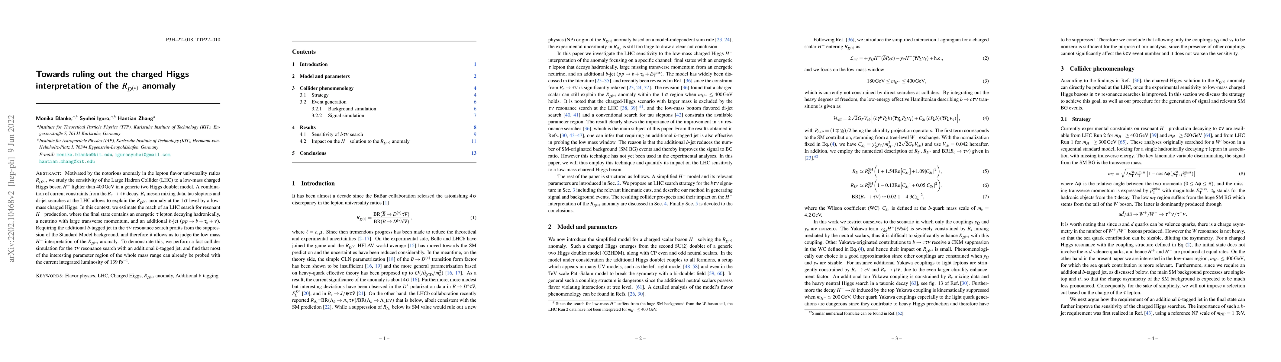 Thumbnail for Towards ruling out the charged Higgs interpretation of the $R_{D^{(*)}}$
  anomaly