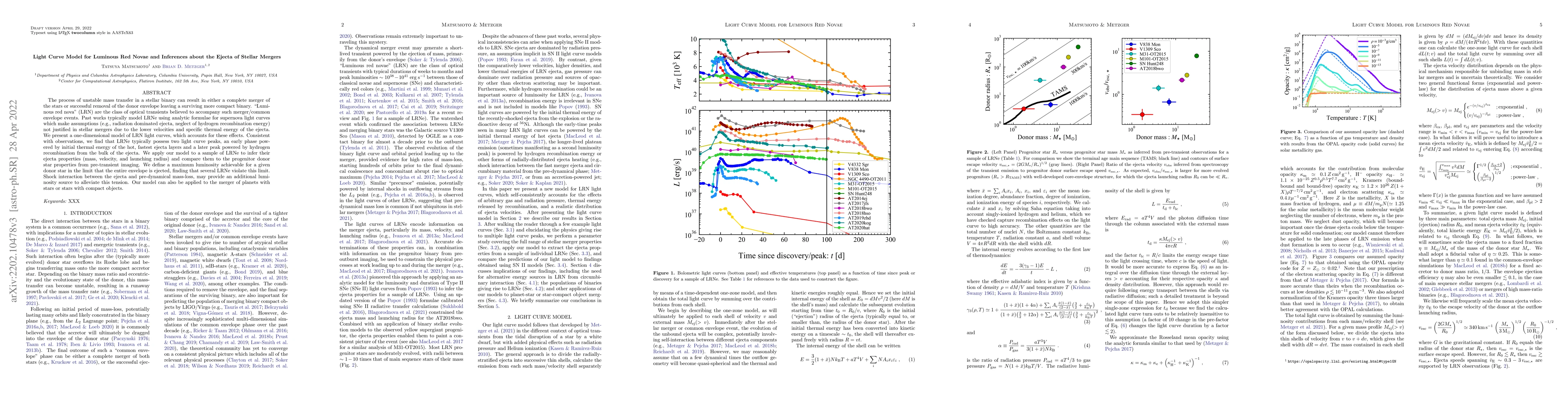 Thumbnail for Light Curve Model for Luminous Red Novae and Inferences about the Ejecta
  of Stellar Mergers