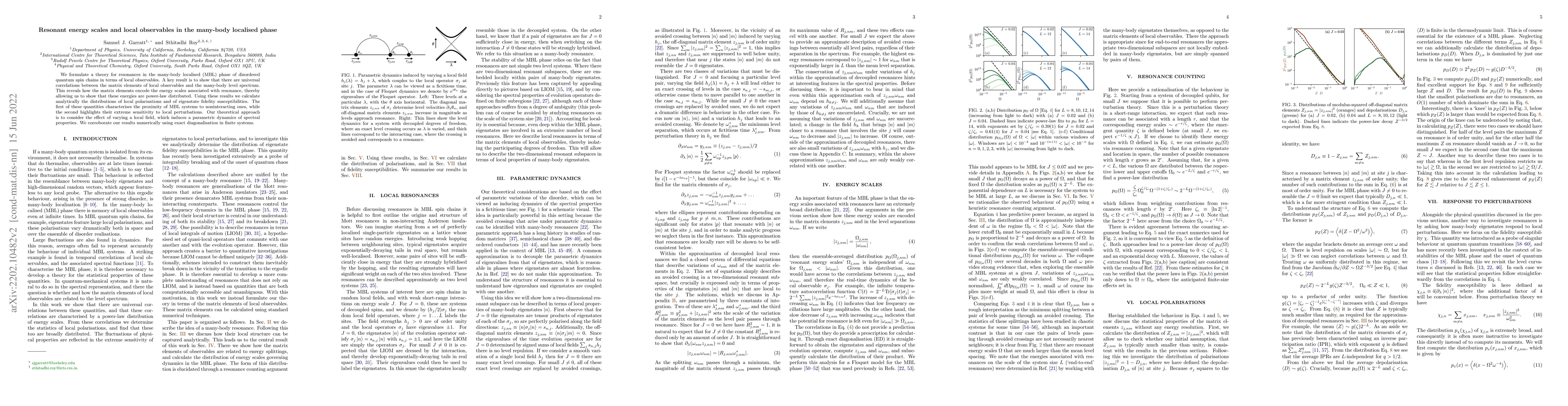 Thumbnail for Resonant energy scales and local observables in the many-body localised
  phase