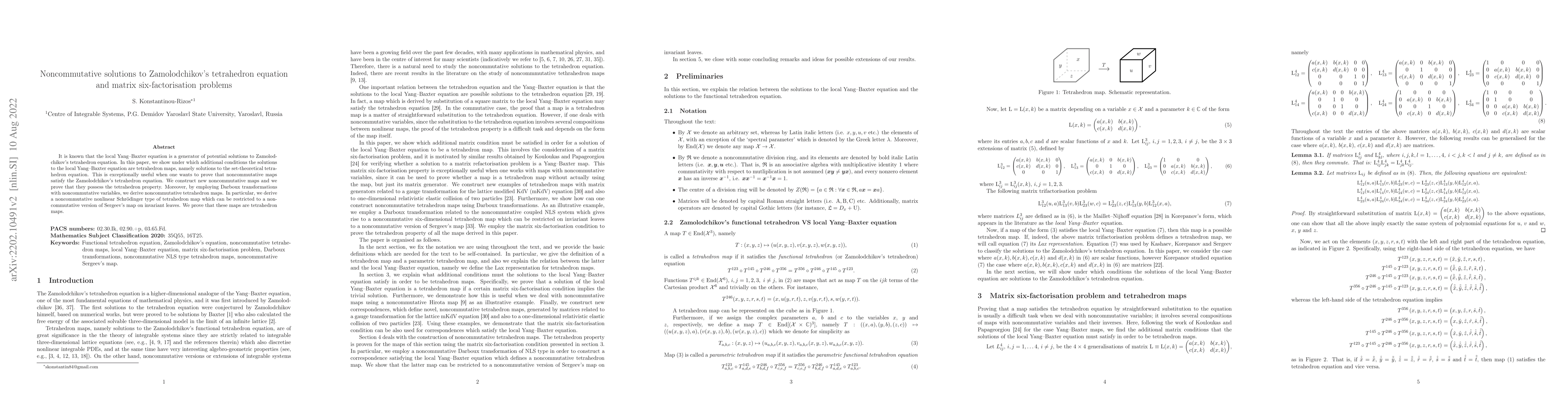 Thumbnail for Noncommutative solutions to Zamolodchikov's tetrahedron equation and
  matrix six-factorisation problems