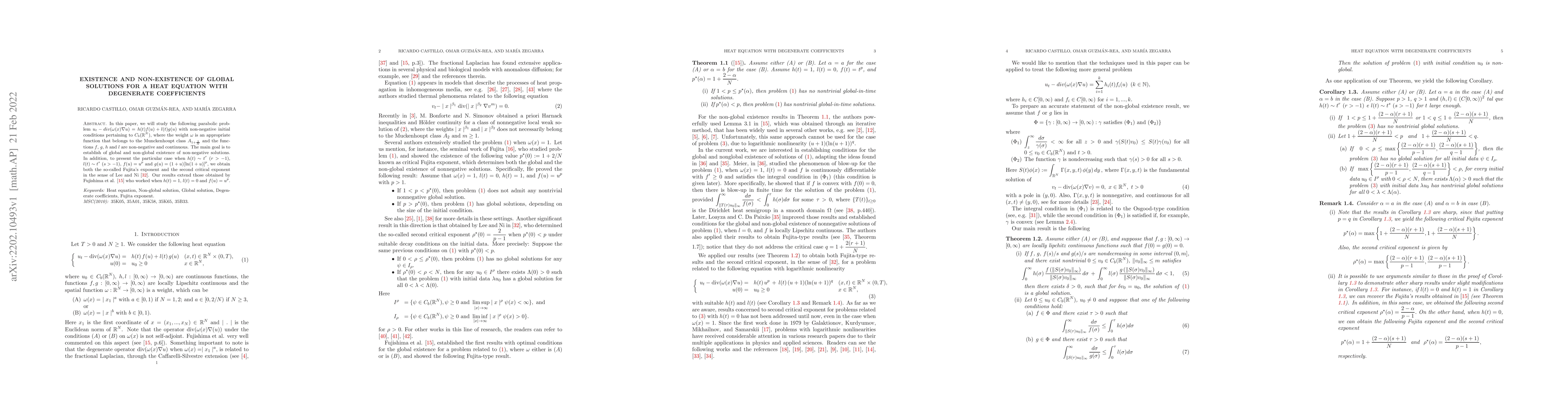 Thumbnail for Existence and non-existence of global solutions for a heat equation with
  degenerate coefficients