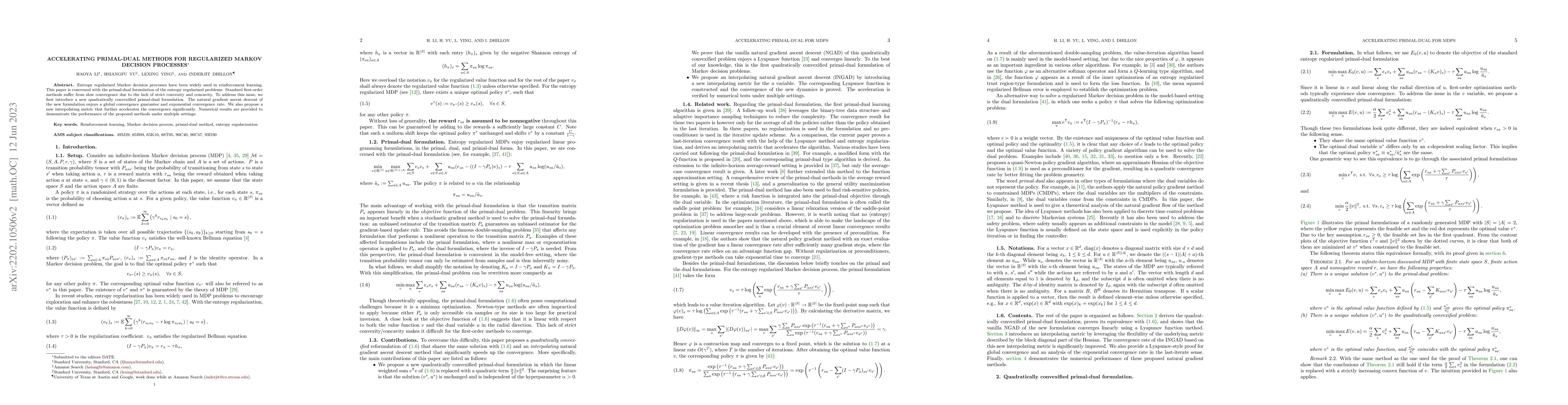 Thumbnail for Accelerating Primal-dual Methods for Regularized Markov Decision
  Processes