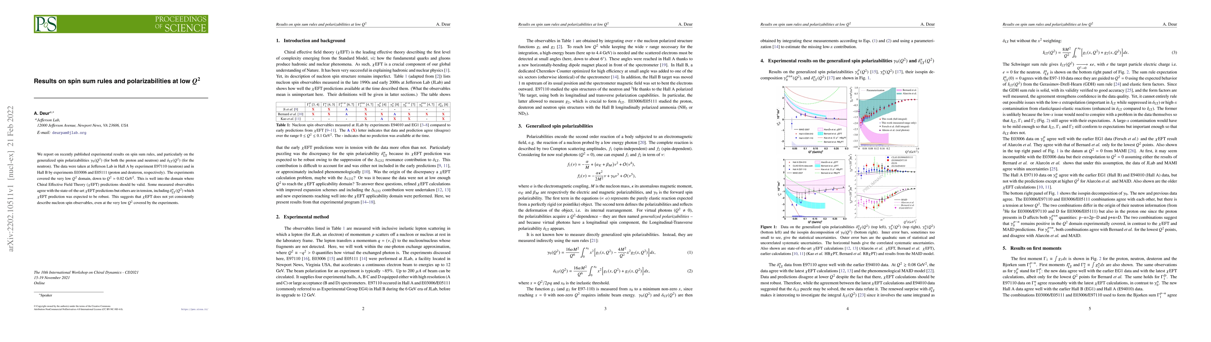 Thumbnail for Results on spin sum rules and polarizabilities at low $Q^2$