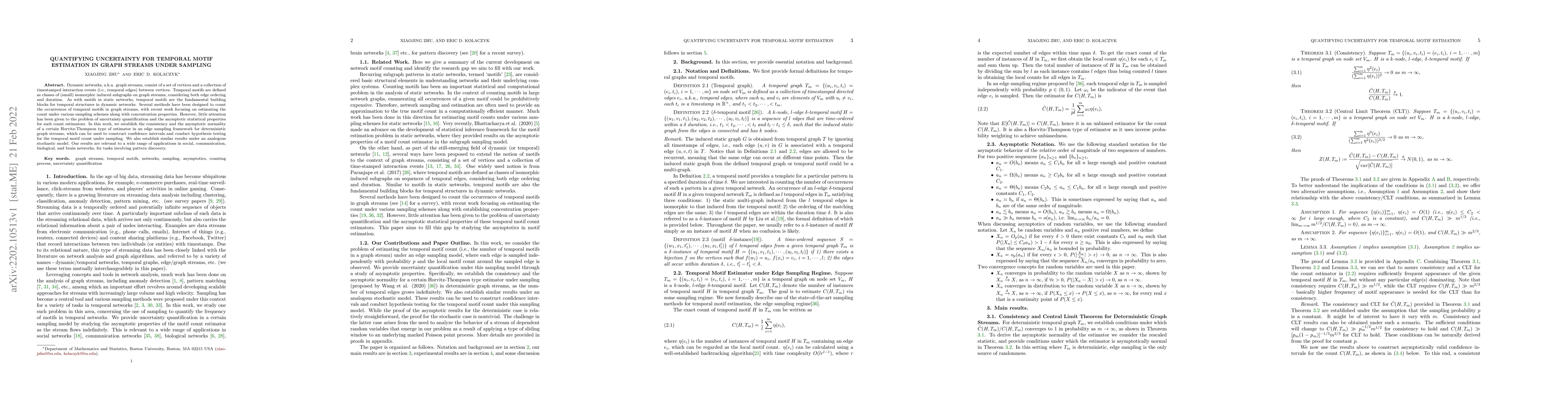 Thumbnail for Quantifying Uncertainty for Temporal Motif Estimation in Graph Streams
  under Sampling