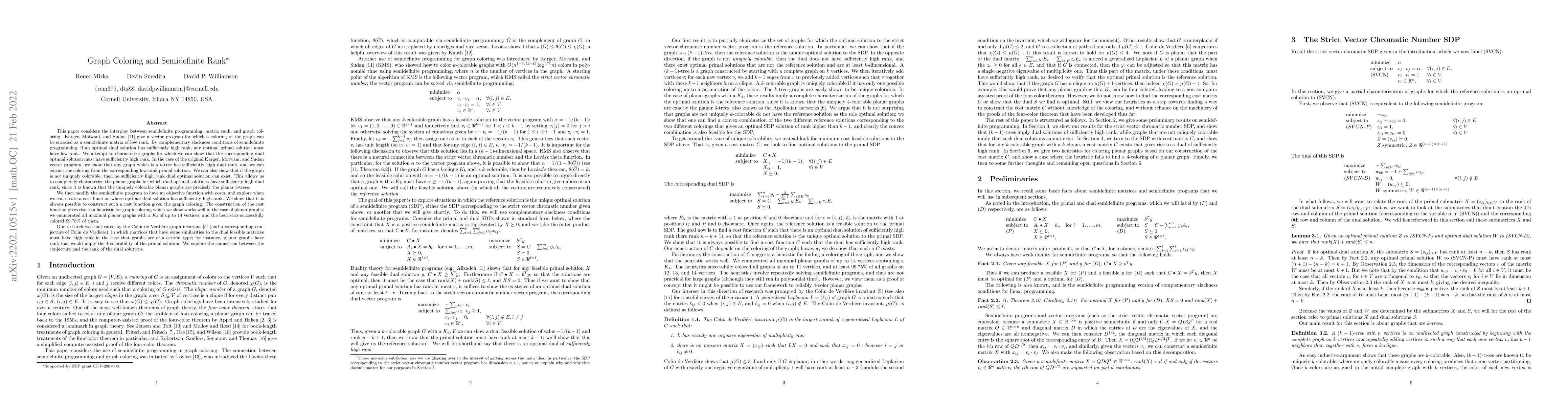 Thumbnail for Graph Coloring and Semidefinite Rank