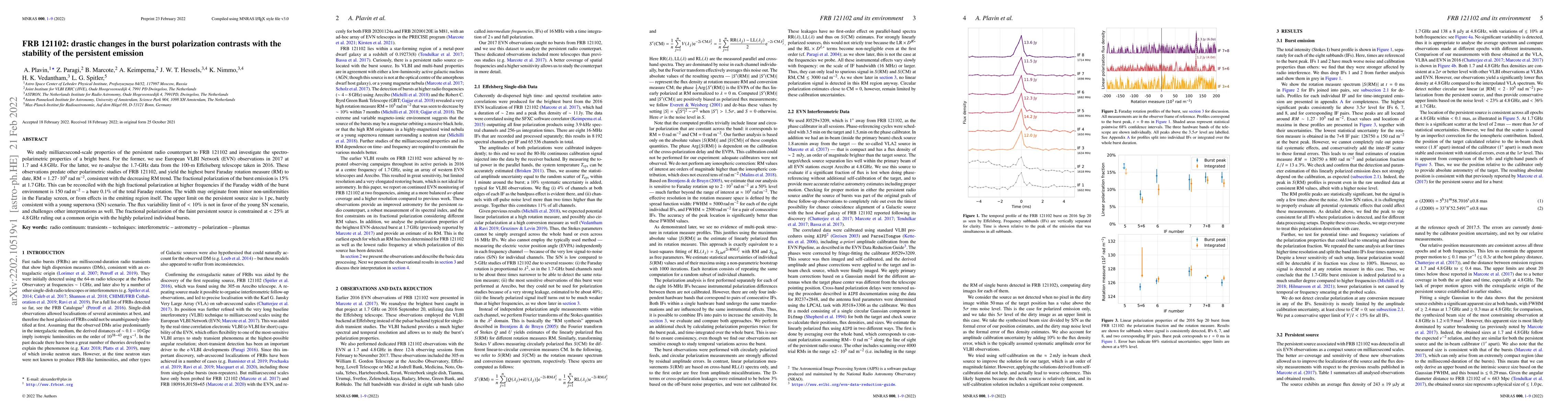 Thumbnail for FRB 121102: drastic changes in the burst polarization contrasts with the
  stability of the persistent emission