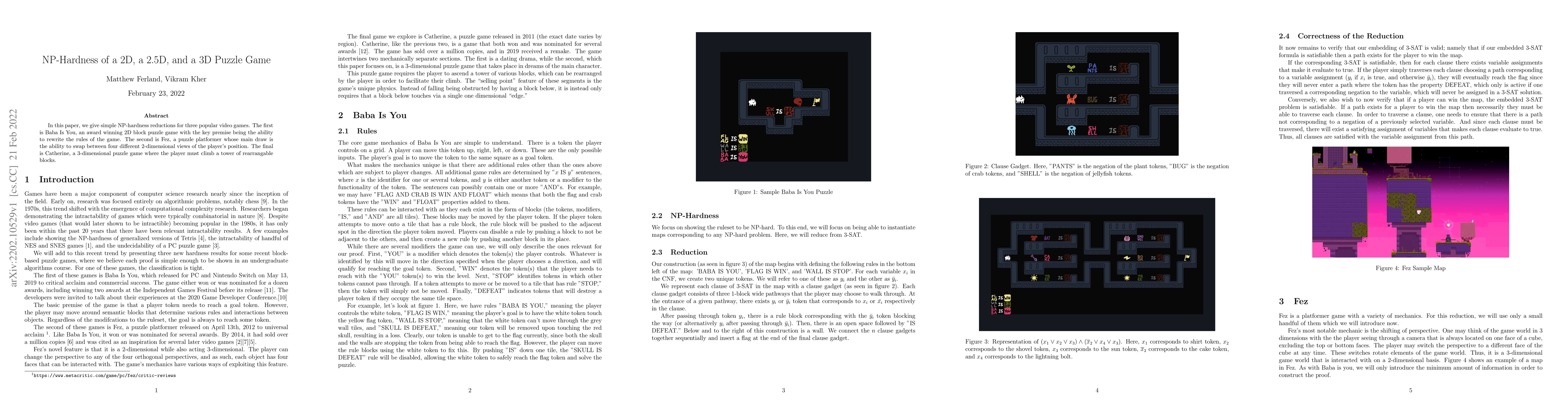 Thumbnail for NP-Hardness of a 2D, a 2.5D, and a 3D Puzzle Game