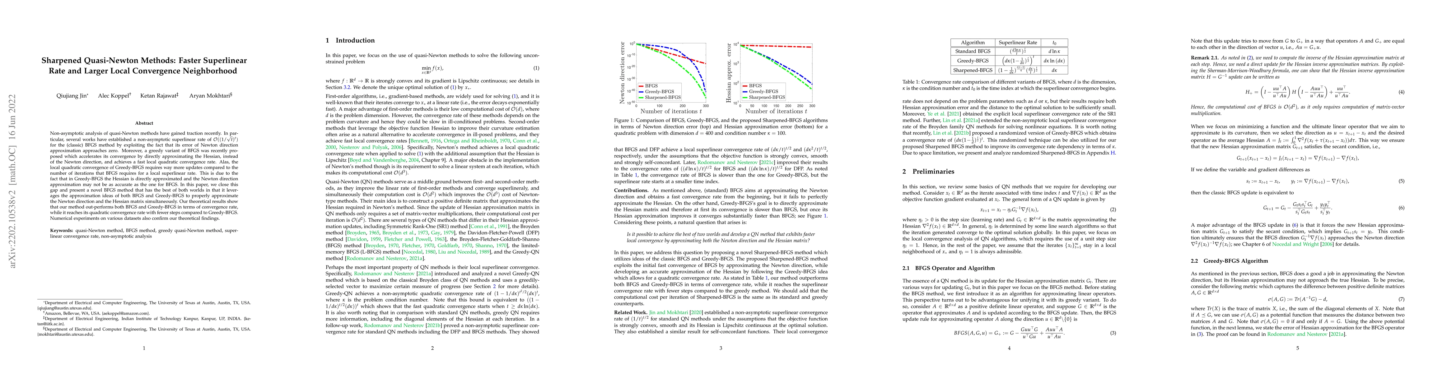 Thumbnail for Sharpened Quasi-Newton Methods: Faster Superlinear Rate and Larger Local
  Convergence Neighborhood