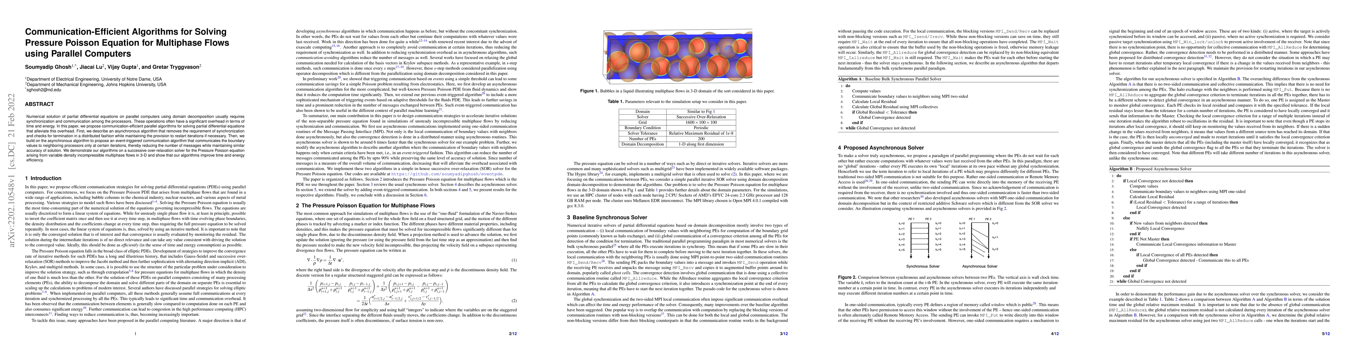 Thumbnail for Communication-Efficient Algorithms for Solving Pressure Poisson Equation
  for Multiphase Flows using Parallel Computers