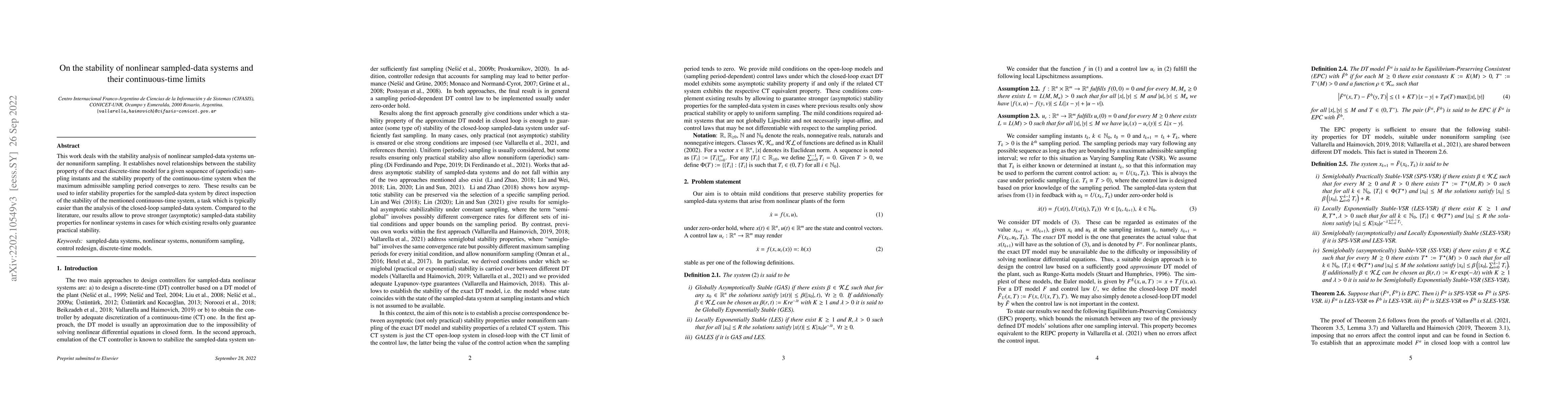 Thumbnail for On the stability of nonlinear sampled-data systems and their
  continuous-time limits