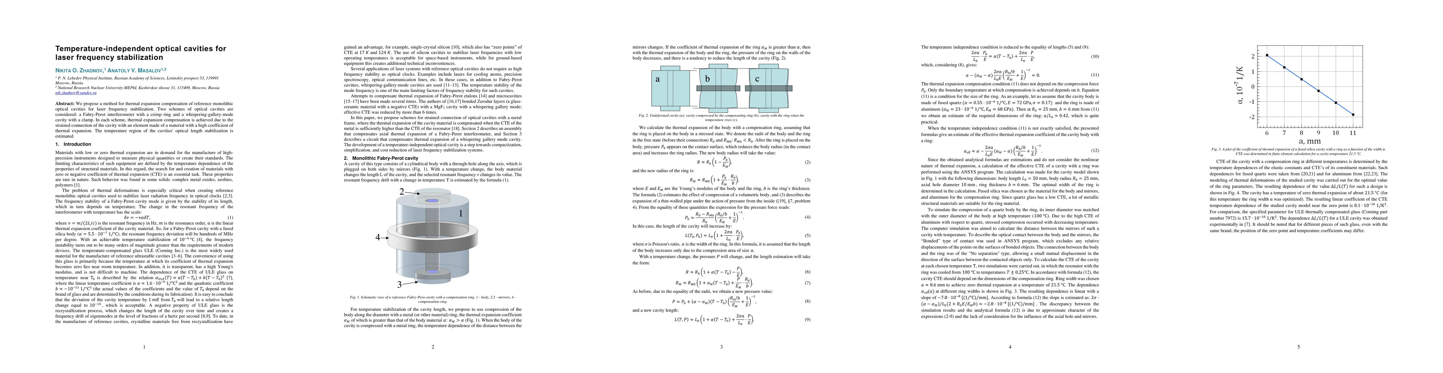 Thumbnail for Temperature-independent optical cavities for laser frequency
  stabilization