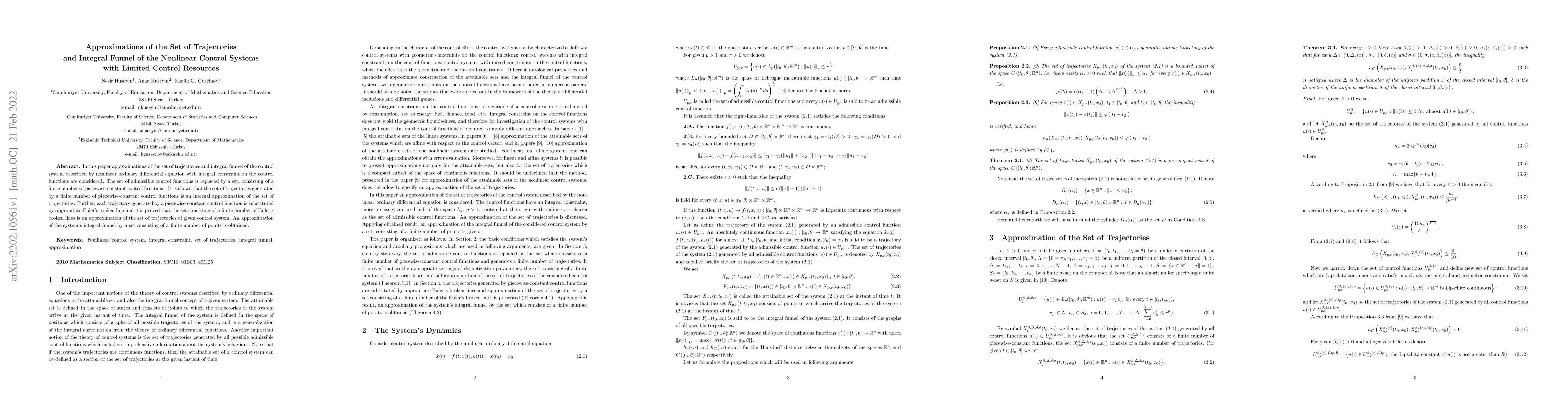 Thumbnail for Approximations of the Set of Trajectories and Integral Funnel of the
  Nonlinear Control Systems with Limited Control Resources