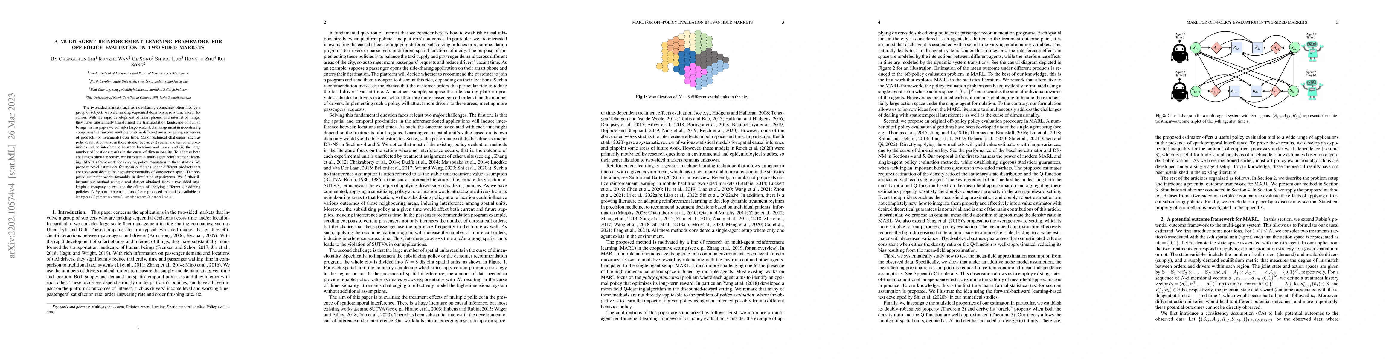 Thumbnail for A Multi-Agent Reinforcement Learning Framework for Off-Policy Evaluation
  in Two-sided Markets