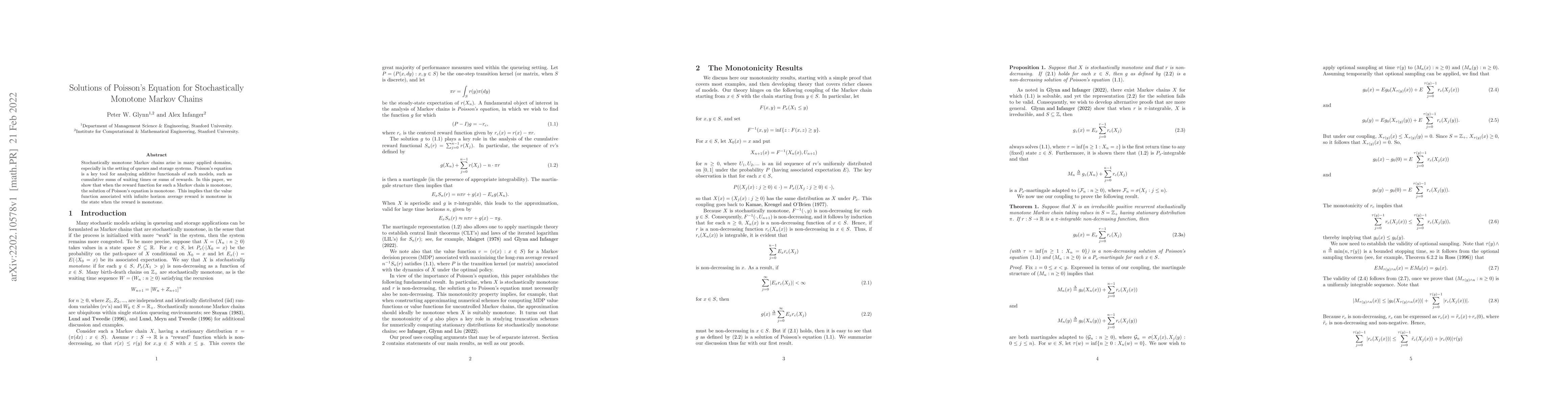 Thumbnail for Solutions of Poisson's Equation for Stochastically Monotone Markov
  Chains