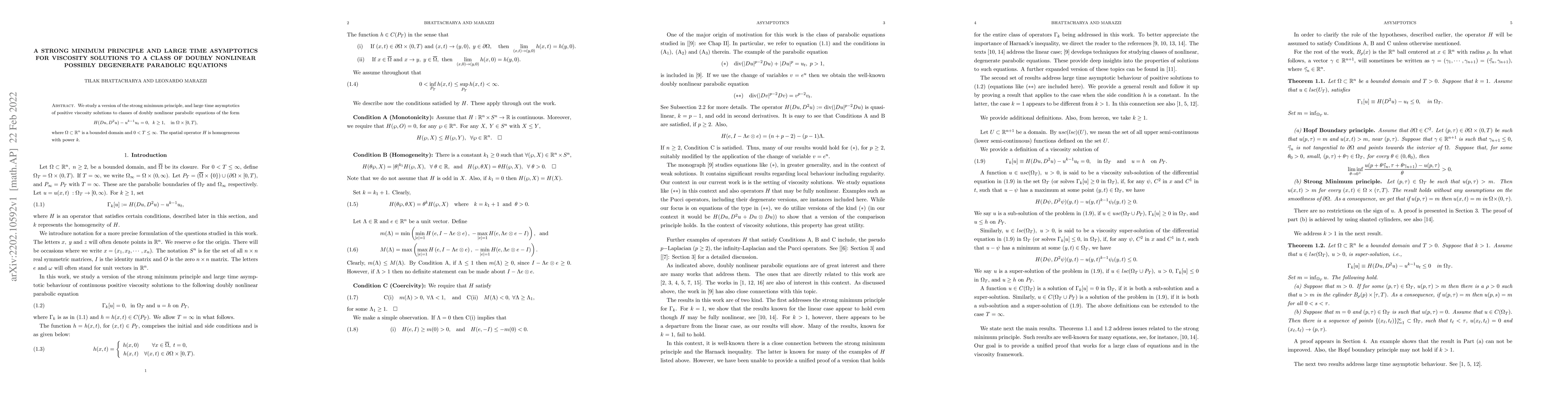 Thumbnail for A Strong Minimum principle and Large Time Asymptotics for viscosity
  solutions to a class of doubly nonlinear possibly degenerate parabolic
  equations