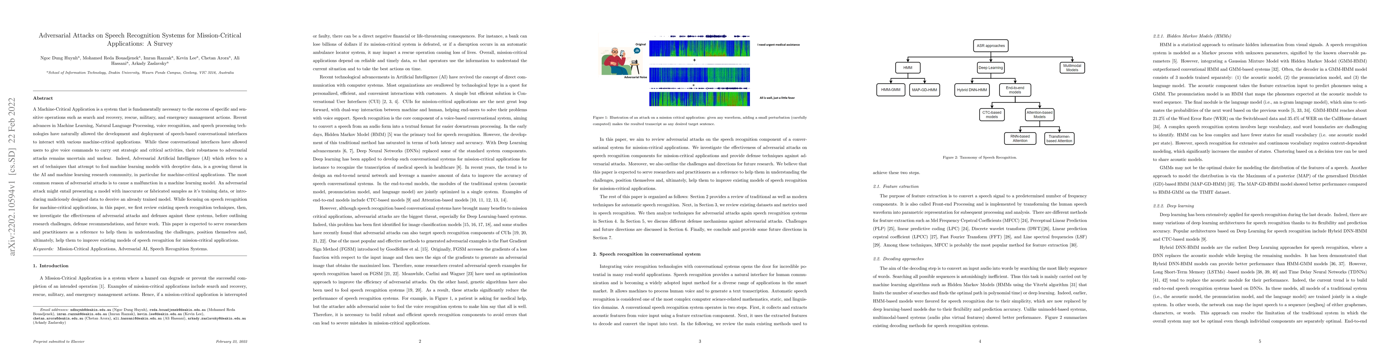 Thumbnail for Adversarial Attacks on Speech Recognition Systems for Mission-Critical
  Applications: A Survey