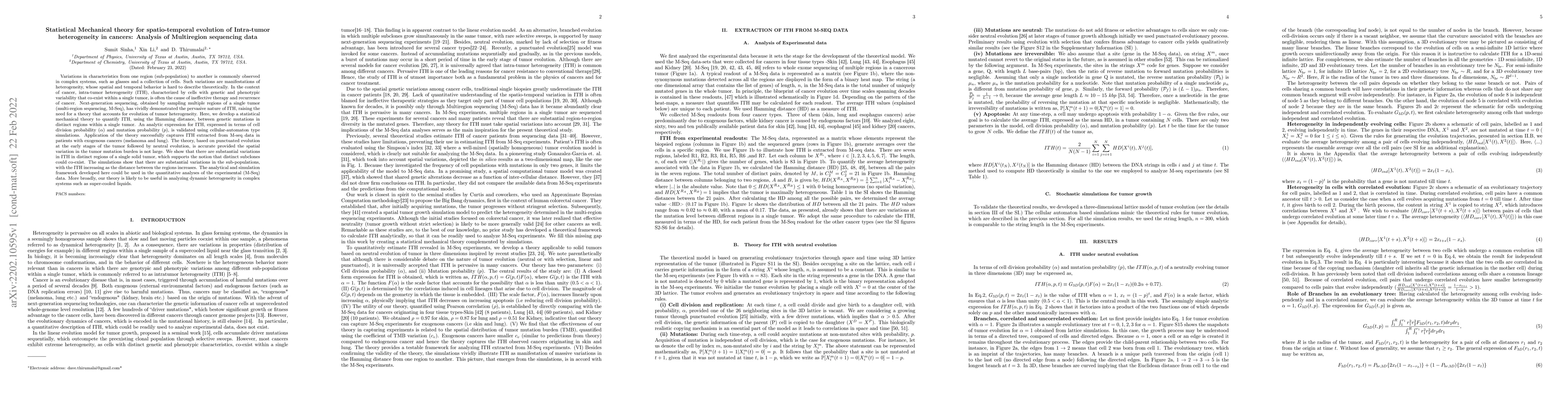 Thumbnail for Statistical Mechanical theory for spatio-temporal evolution of
  Intra-tumor heterogeneity in cancers: Analysis of Multiregion sequencing data
