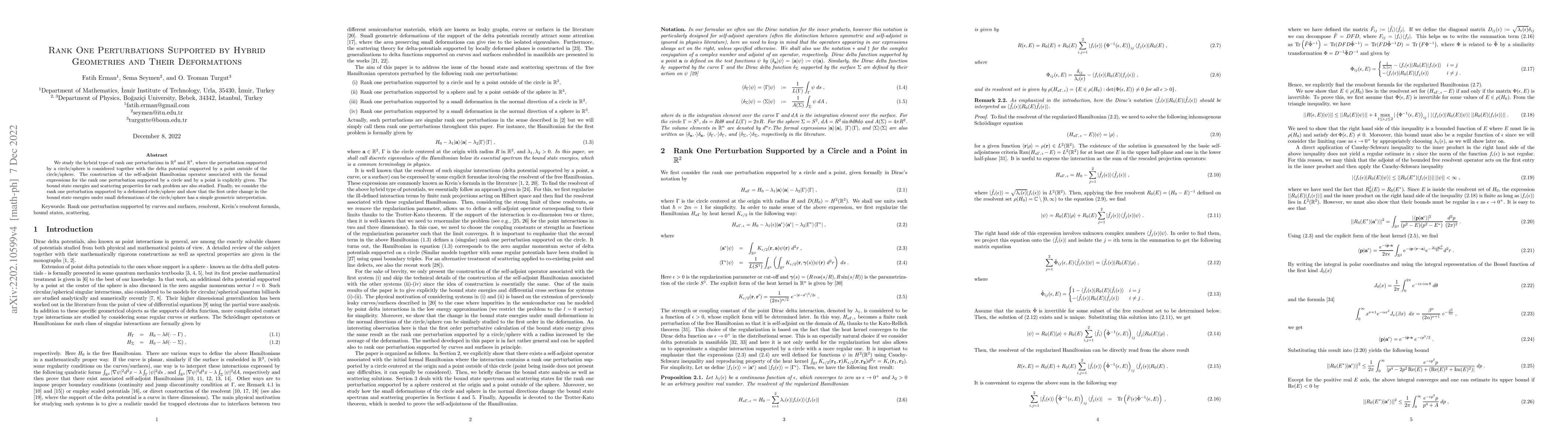 Thumbnail for Rank One Perturbations Supported by Hybrid Geometries and Their
  Deformations