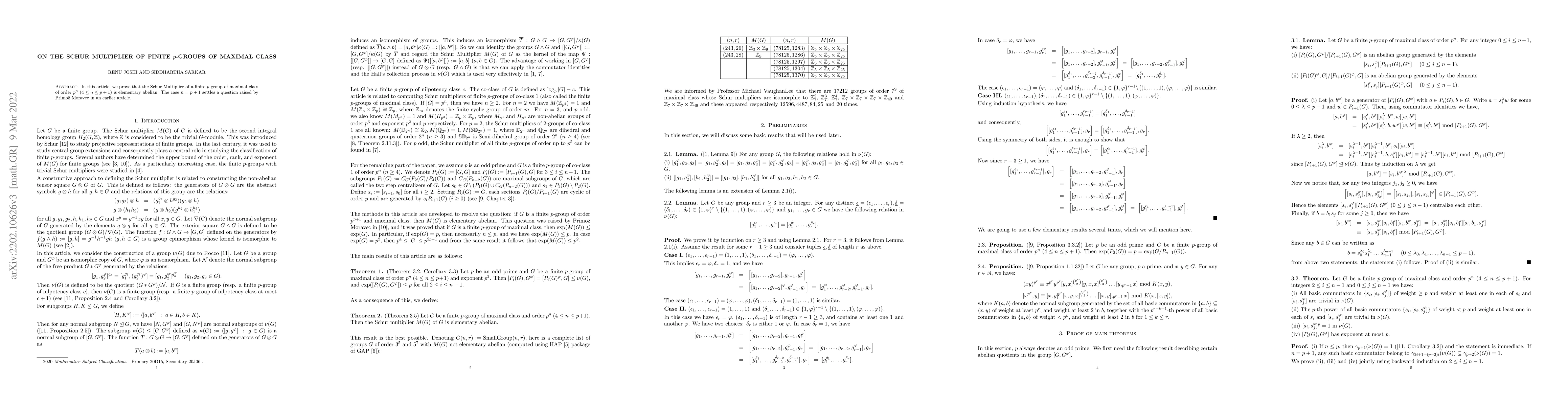 Thumbnail for On the Schur Multiplier of finite $p$-groups of maximal class