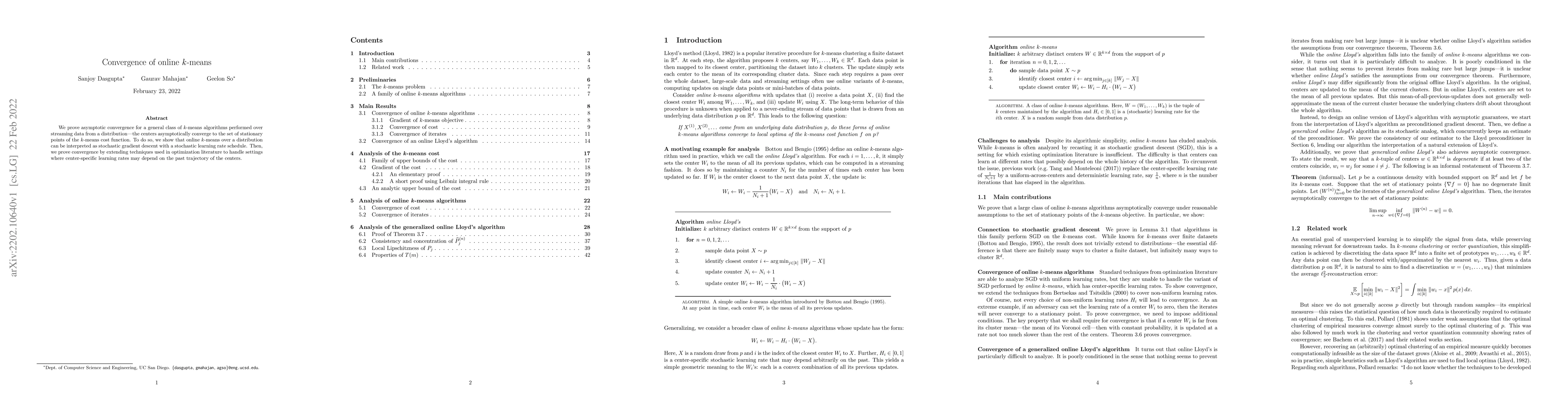 Thumbnail for Convergence of online $k$-means