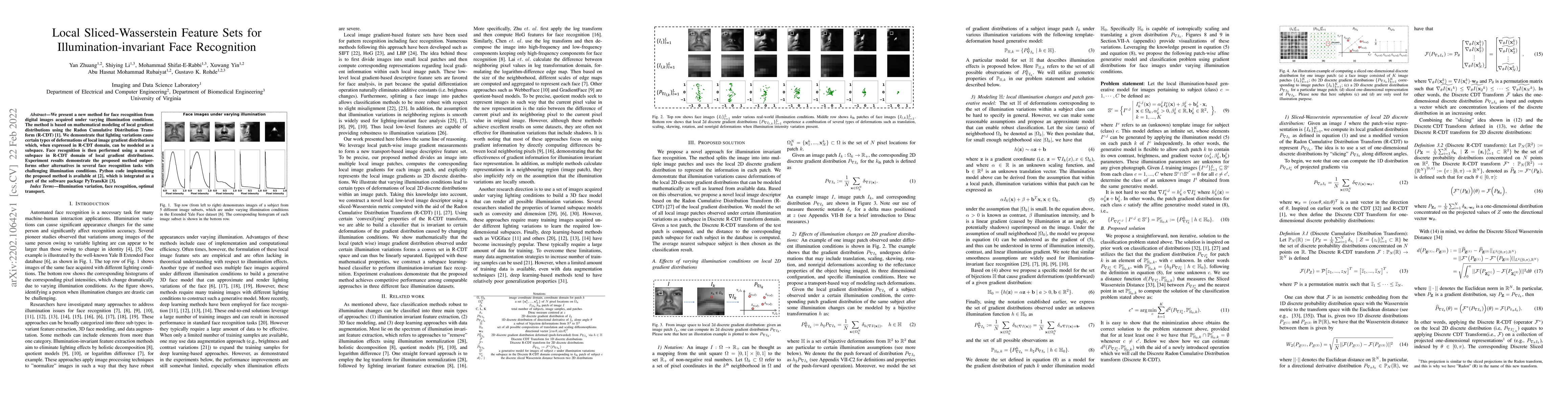 Thumbnail for Local Sliced-Wasserstein Feature Sets for Illumination-invariant Face
  Recognition