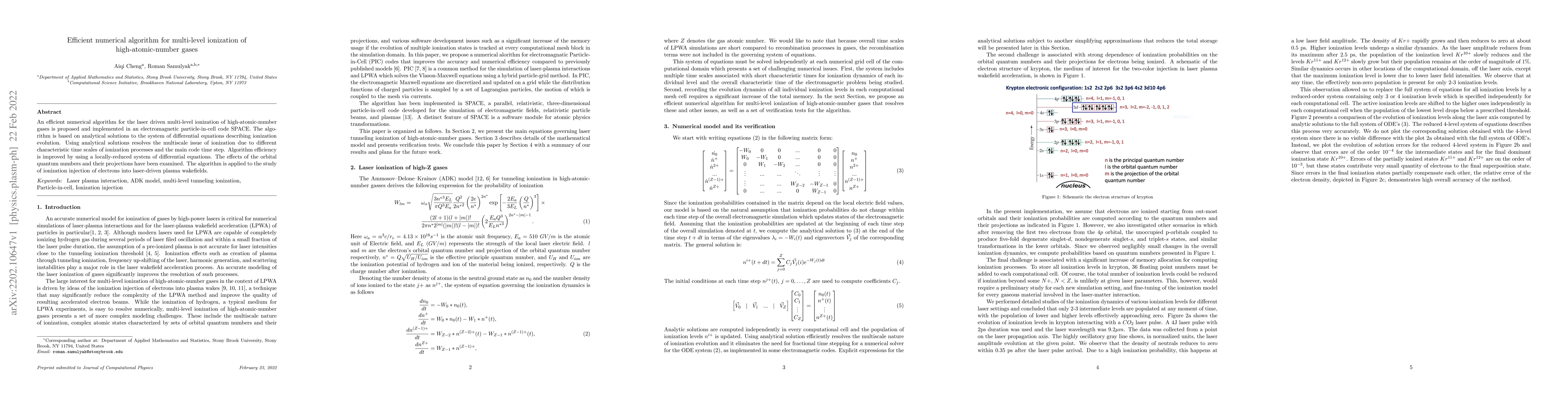 Thumbnail for Efficient numerical algorithm for multi-level ionization of
  high-atomic-number gases