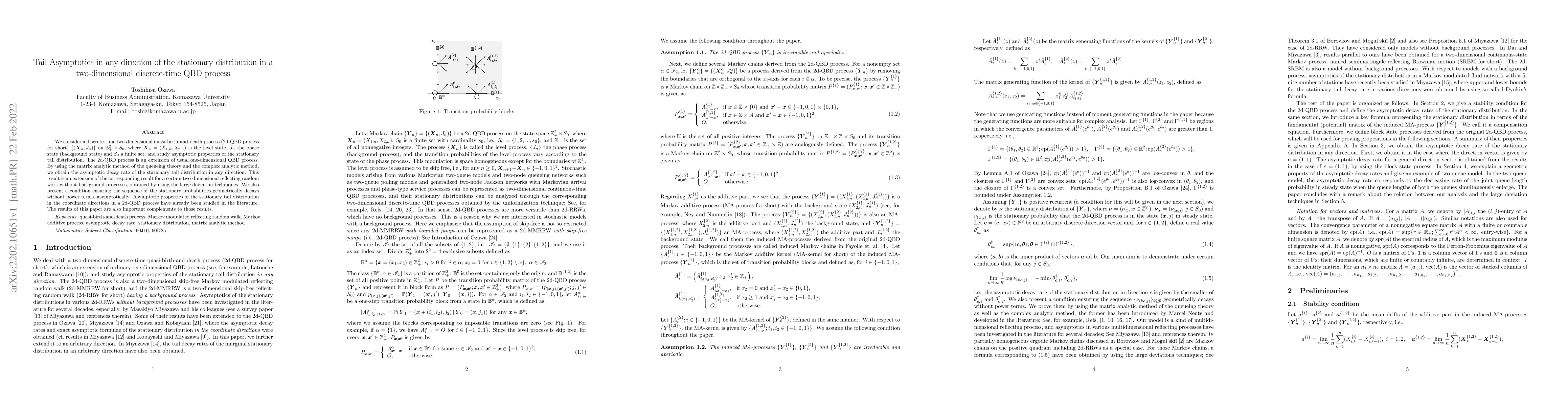 Thumbnail for Tail Asymptotics in any direction of the stationary distribution in a
  two-dimensional discrete-time QBD process