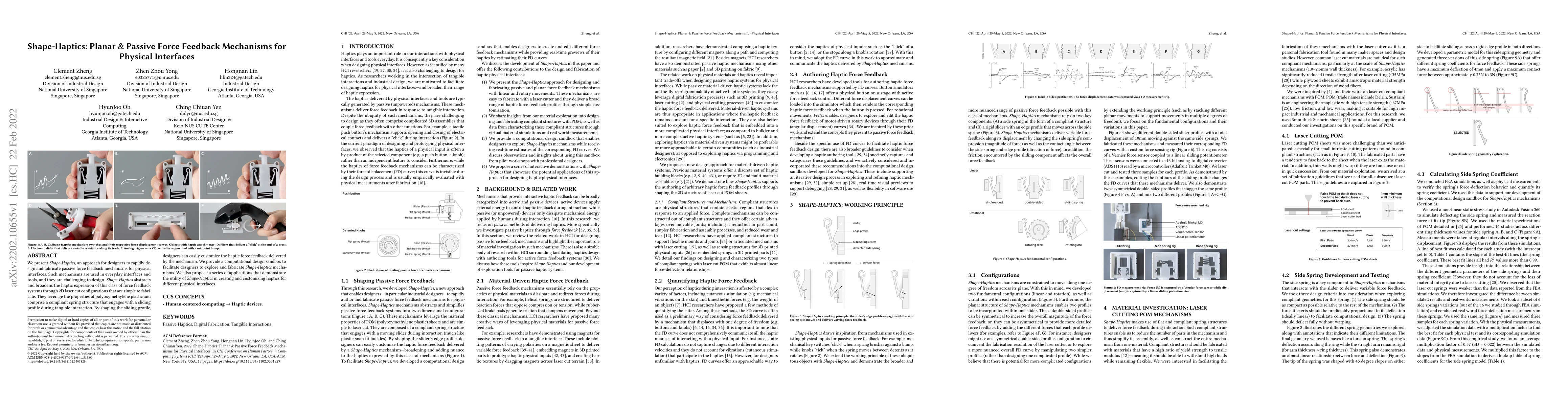Thumbnail for Shape-Haptics: Planar & Passive Force Feedback Mechanisms for Physical
  Interfaces