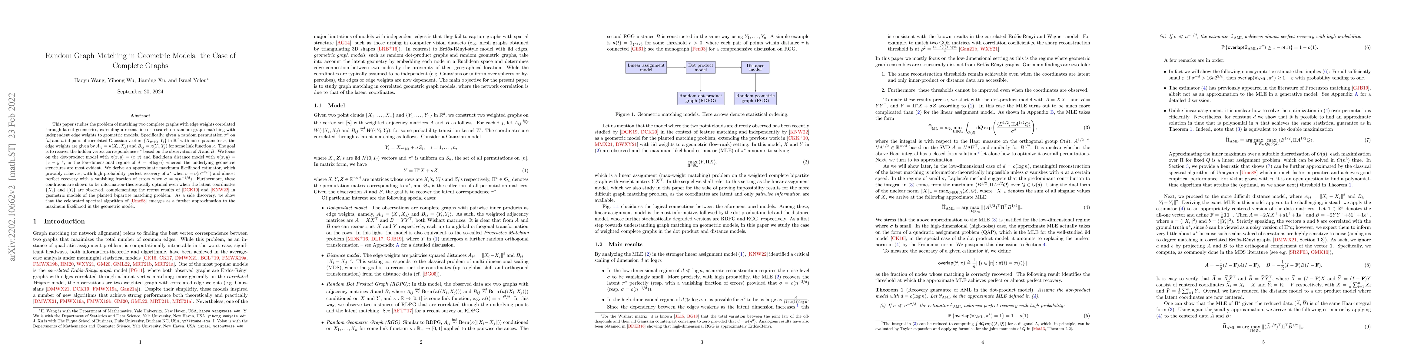 Thumbnail for Random Graph Matching in Geometric Models: the Case of Complete Graphs