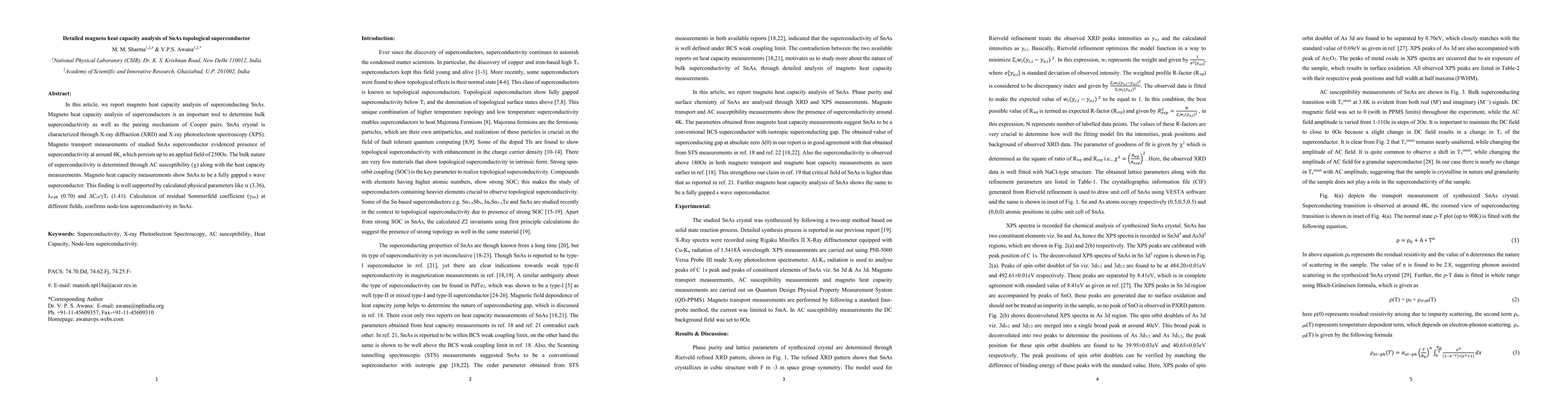 Thumbnail for Detailed magneto-heat capacity analysis of SnAs topological
  superconductor