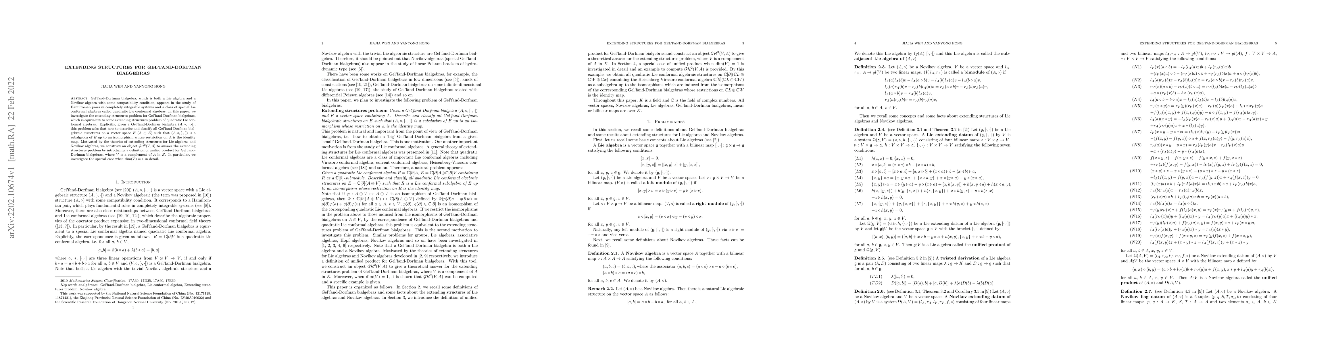 Thumbnail for Extending structures for Gel'fand-Dorfman bialgebras
