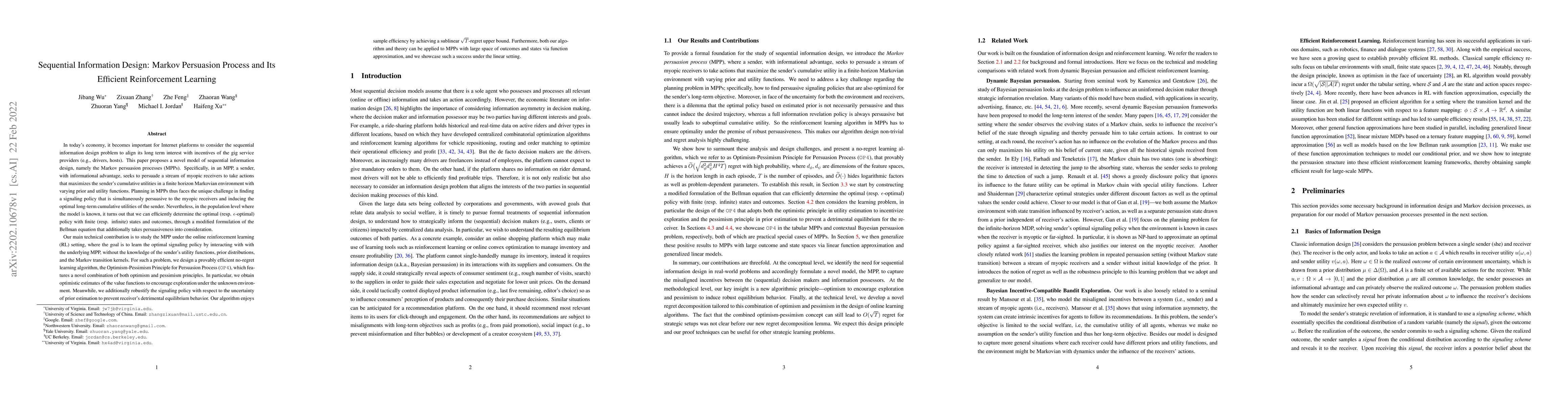 Thumbnail for Sequential Information Design: Markov Persuasion Process and Its
  Efficient Reinforcement Learning