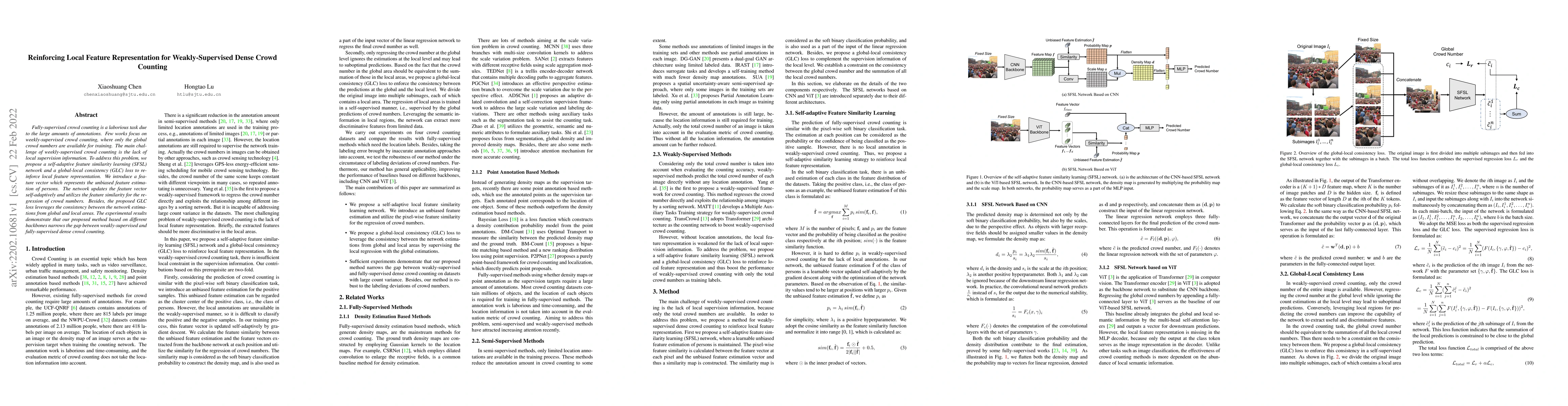 Thumbnail for Reinforcing Local Feature Representation for Weakly-Supervised Dense
  Crowd Counting